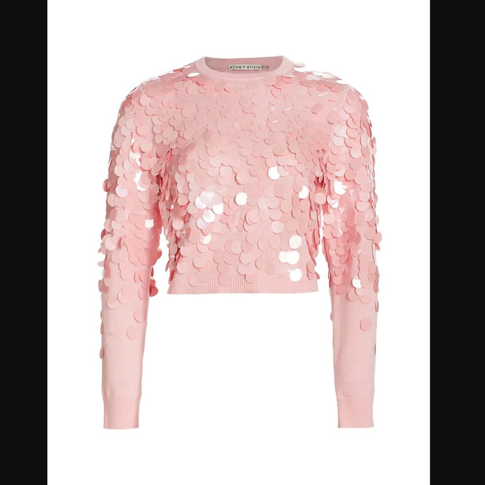 Alice + Olivia Delfina Cropped Wool Pailette Sweater - Picture 4 of 6